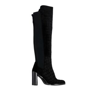 Stuart Weitzman Hijack Croc Velvet Heel Boots in Black